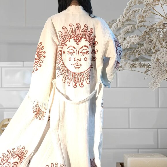 Attract Positive Energy Gold Boho Sunshine Goddess Design Kimono Robe S OS - Picture 2 of 4